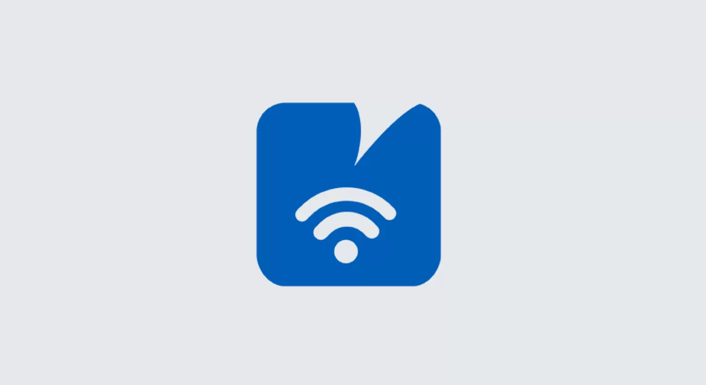 Blue square with a wifi symbol in the middle graphic