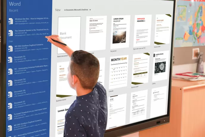 student using Mimio Studio to access microsoft word